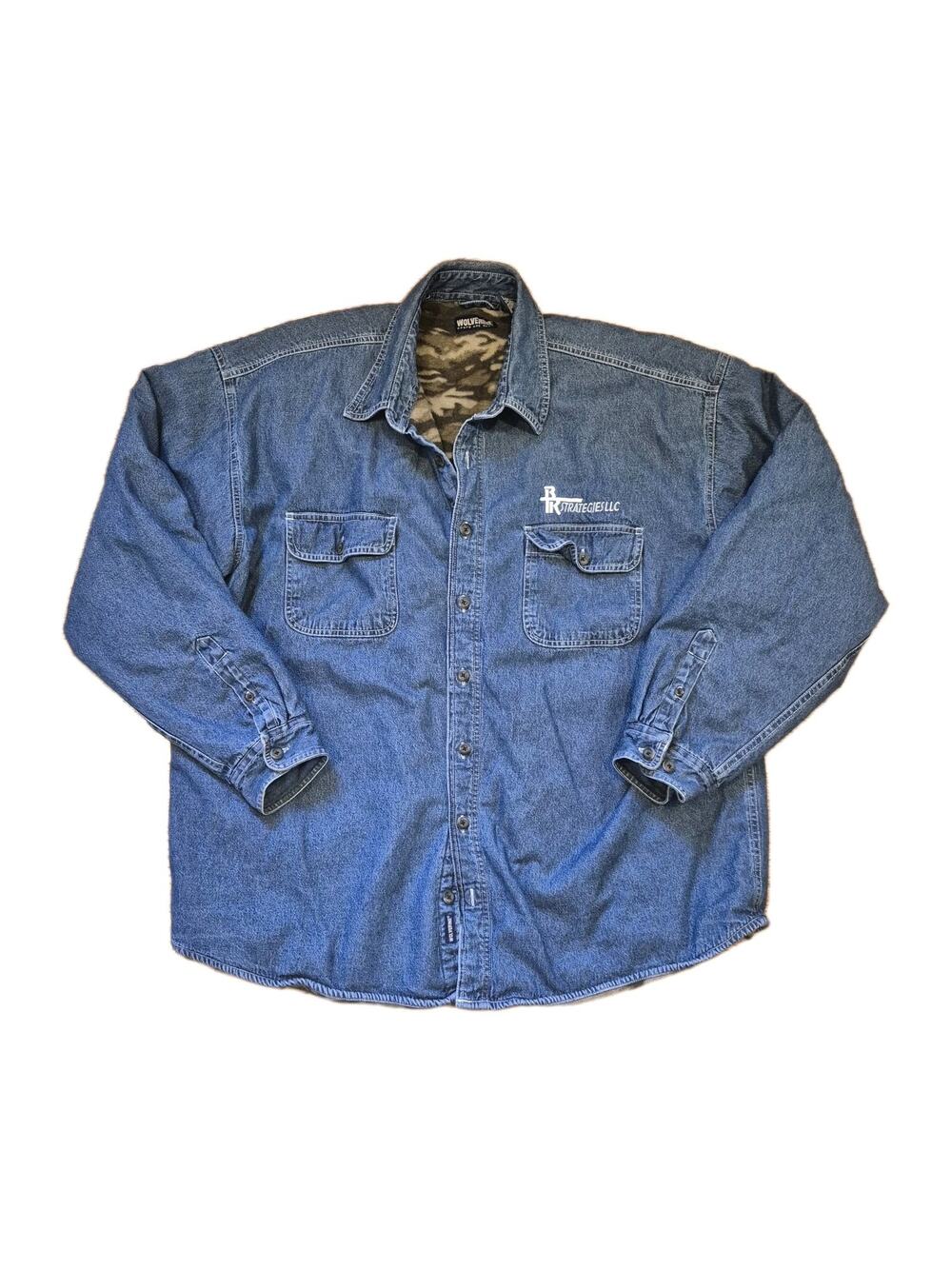 Vintage Wolverine Men 2XLT Denim Button-Up Jacket Camo Fleece Lined Workwear
